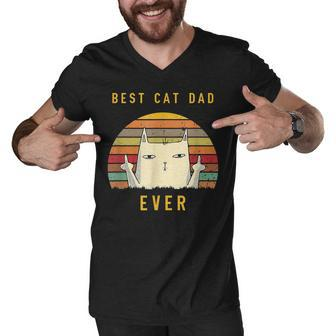 Retro Best Cat Dad Ever Cat Lover Funny Cat Daddy Men V-Neck Tshirt - Thegiftio UK
