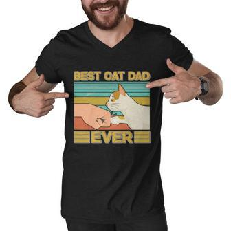 Retro Best Cat Dad Ever T-Shirt Graphic Design Printed Casual Daily Basic Men V-Neck Tshirt - Thegiftio UK
