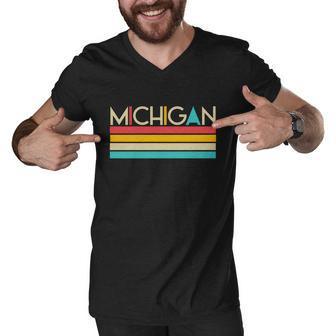 Retro Colors Michigan Men V-Neck Tshirt - Thegiftio UK