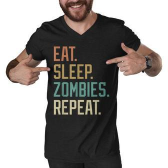 Retro Design Eat Sleep Zombies Repeat Vintage Men V-Neck Tshirt - Thegiftio UK