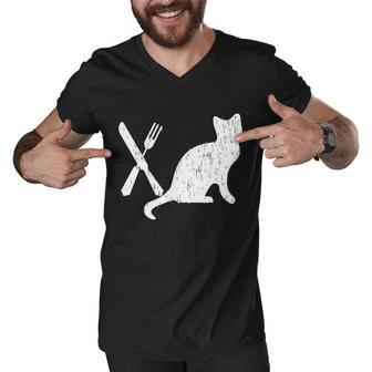 Retro Eat Pussy Funny Cat Spoon Tshirt Men V-Neck Tshirt - Monsterry