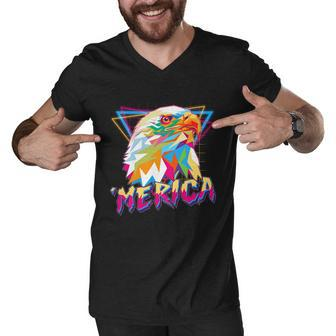 Retro Eighties 80S Merica Polygon Eagle Head Men V-Neck Tshirt - Monsterry DE