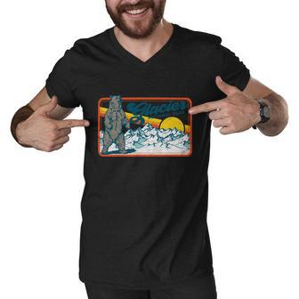 Retro Glacier National Park 80S Bear Graphic 80S Meaningful Gift Men V-Neck Tshirt - Monsterry UK