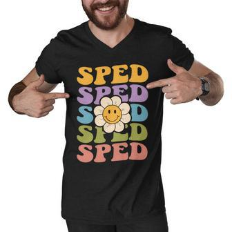 Retro Groovy Sped Teacher Back To School Special Education Men V-Neck Tshirt - Seseable