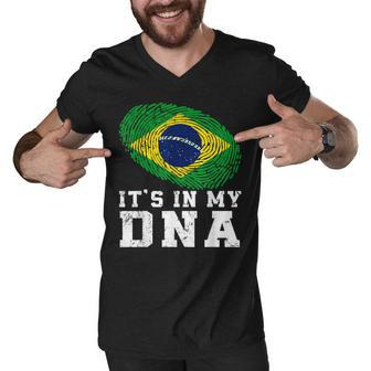 Retro Its In My Dna Brazil Flag Patriotic Men V-Neck Tshirt - Thegiftio UK