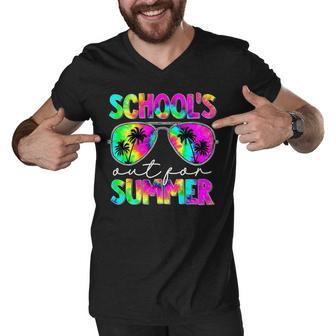 Retro Last Day School Schools Out For Summer Teacher Tie Dye V2 Men V-Neck Tshirt - Seseable