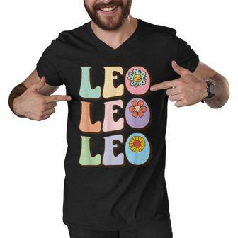 Retro Leo Zodiac Sign Astrology July August Birthday Leo V2 Men V-Neck Tshirt - Seseable