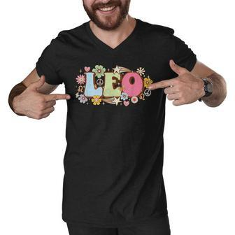Retro Leo Zodiac Sign Astrology July August Birthday Leo V3 Men V-Neck Tshirt - Seseable