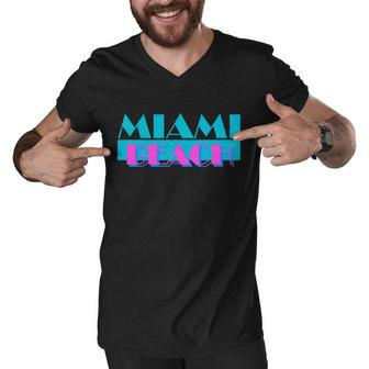 Retro Miami Beach Logo Men V-Neck Tshirt - Monsterry