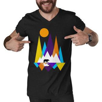 Retro Mount Bear Sunset Tshirt Men V-Neck Tshirt - Monsterry AU