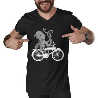 Retro Octopus Bike Tshirt Men V-Neck Tshirt - Monsterry