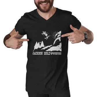 Retro Ski T Shirt Jackson Hole Wyoming Skiing T Shirt Vintage Ski Resort T Shirt Men V-Neck Tshirt - Monsterry UK