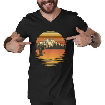 Retro Sunset Sunrise Fly Fisherman Tshirt Men V-Neck Tshirt - Monsterry