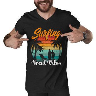 Retro Surfing Great Vibes Summer Time Surf Men V-Neck Tshirt - Monsterry AU