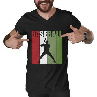 Retro Vintage Baseball Player Silhouette Baseball Lover Baseball Dad Men V-Neck Tshirt - Monsterry