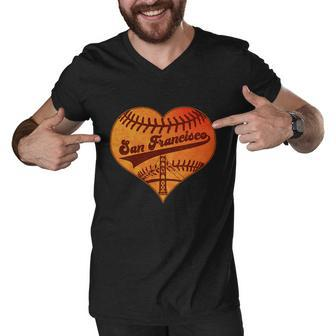 Retro Vintage San Francisco Baseball Heart Men V-Neck Tshirt - Monsterry UK