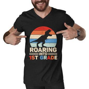 Roaring Into 1St Grade Dinosaur Back To School Men V-Neck Tshirt - Monsterry