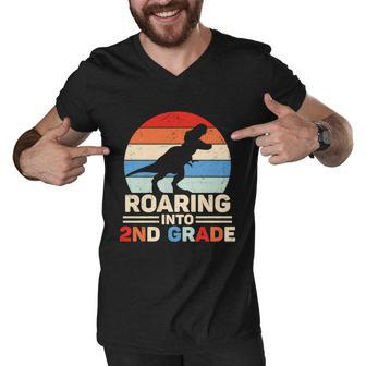 Roaring Into 2Nd Grade Dinosaur Back To School Men V-Neck Tshirt - Monsterry DE