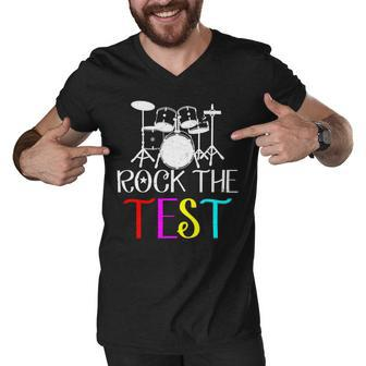 Rock The Test Teacher Test Day Testing Day Funny Teacher Men V-Neck Tshirt - Seseable