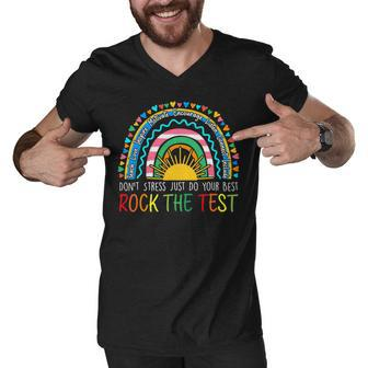 Rock The Test Teacher Test Day Testing Day Rainbow Teacher Men V-Neck Tshirt - Seseable
