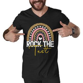 Rock The Test Test Day Teacher Testing Day Rainbow Teacher Men V-Neck Tshirt - Seseable