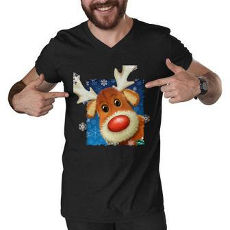 Rudolph Red Nose - Reindeer Closeup Christmas Tshirt Men V-Neck Tshirt - Monsterry AU