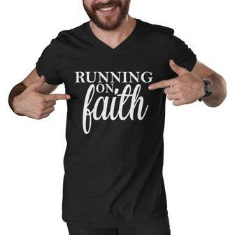 Running On Faith Men V-Neck Tshirt - Monsterry