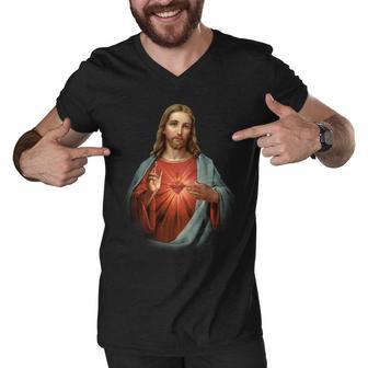 Sacred Heart Of Jesus V2 Men V-Neck Tshirt - Monsterry DE