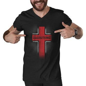 Salvation Christian Cross V2 Men V-Neck Tshirt - Monsterry
