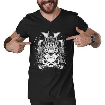 Samurai Tiger Men V-Neck Tshirt - Monsterry