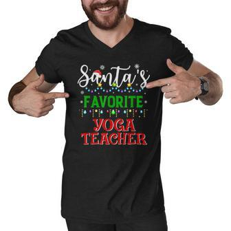 Santas Favorite Yoga Teacher Matching Family Xmas Pajamas Men V-Neck Tshirt - Thegiftio UK