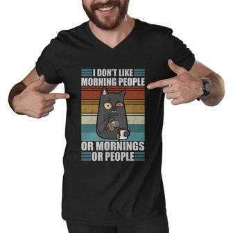 Sarcastic Cat Moody Morning People Coffee Lazy Kitty Gift Graphic Design Printed Casual Daily Basic Men V-Neck Tshirt - Thegiftio UK
