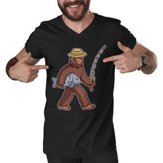 Sasquatch Gone Fishing Men V-Neck Tshirt - Monsterry DE