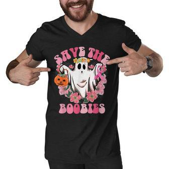 Save The Boobies Pink Ghost Woman Breast Cancer Halloween Men V-Neck Tshirt - Thegiftio UK
