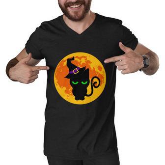 Scary Black Cat Costume Witch Hat Amp Moon Graphics Halloween Quote Men V-Neck Tshirt - Monsterry AU