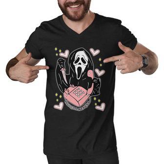 Scary Ghost Face Phone Ghostface Calling Men V-Neck Tshirt - Monsterry