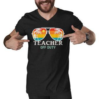School Teacher Off Duty Sunglasses Beach Sunset Summer Men V-Neck Tshirt - Seseable