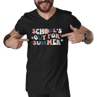Schools Out For Summer Teacher Cool Groovy Last Day Men V-Neck Tshirt | Seseable UK