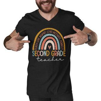 Second Grade Teacher Teach Love Inspire Boho Rainbow Men V-Neck Tshirt - Seseable