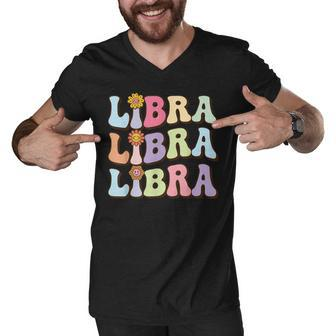 September To October Birthday Groovy Retro Libra Zodiac Sign Men V-Neck Tshirt - Thegiftio UK