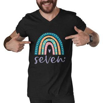 Seven Year Old Rainbow Birthday Gifts For Girls 7Th Bday Men V-Neck Tshirt - Monsterry