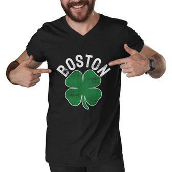 Shamrock Massachusetts Boston St Patricks Day Irish Green Graphic Design Printed Casual Daily Basic Men V-Neck Tshirt - Thegiftio UK
