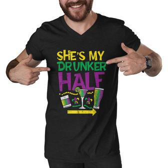 Shes My Drunker Half Matching Couple Boyfriend Mardi Gras Graphic Design Printed Casual Daily Basic Men V-Neck Tshirt - Thegiftio UK
