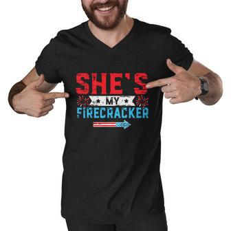Shes My Firecracker His And Hers 4Th July Matching Couples Graphic Design Printed Casual Daily Basic Men V-Neck Tshirt - Thegiftio UK