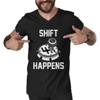 Shift Happens Quote Design For Gearshift Car Driver Graphic Design Printed Casual Daily Basic Men V-Neck Tshirt - Thegiftio UK