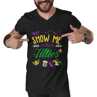 Show Me The Titties Funny Mardi Gras Men V-Neck Tshirt - Thegiftio UK