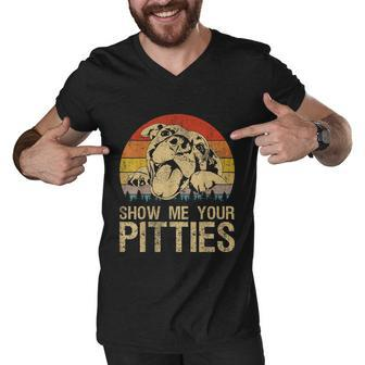 Show Me Your Pitties Funny Pitbull Dog Lovers Retro Vintage Men V-Neck Tshirt - Thegiftio UK