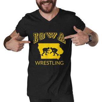 Silhouette Iowa Wrestling Team Wrestler The Hawkeye State Tshirt Men V-Neck Tshirt - Monsterry UK