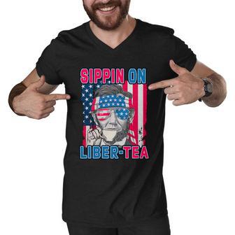 Sippin On Liberty 4Th Of July Abraham Lincoln Men V-Neck Tshirt - Monsterry