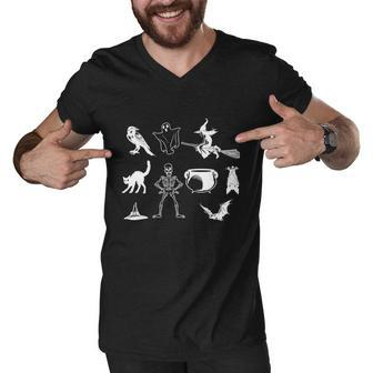 Skeleton Crow Witch Cat Bat Haning Bat Flying Ghost Halloween Quote Men V-Neck Tshirt - Monsterry AU
